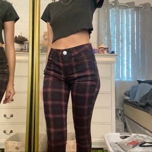 Purple, Black, Burgundy Plaid Casual Trousers/Pants with zipper pockets